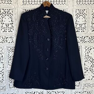 St Anthony Evening Black Beaded Glam‎ Workwear Blazer Sz XL